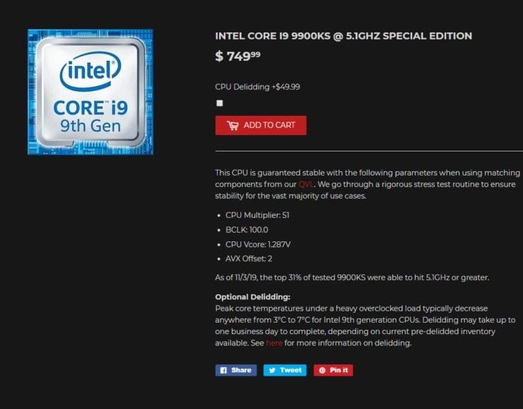 intel core i9-9900ks 5.1GHz