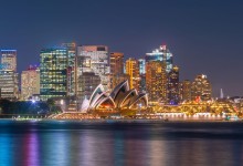 Australia sydney opera noche luces edificios