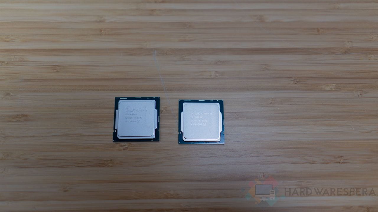 Intel Core i9-10900K y Core i5-10600K desde arriba