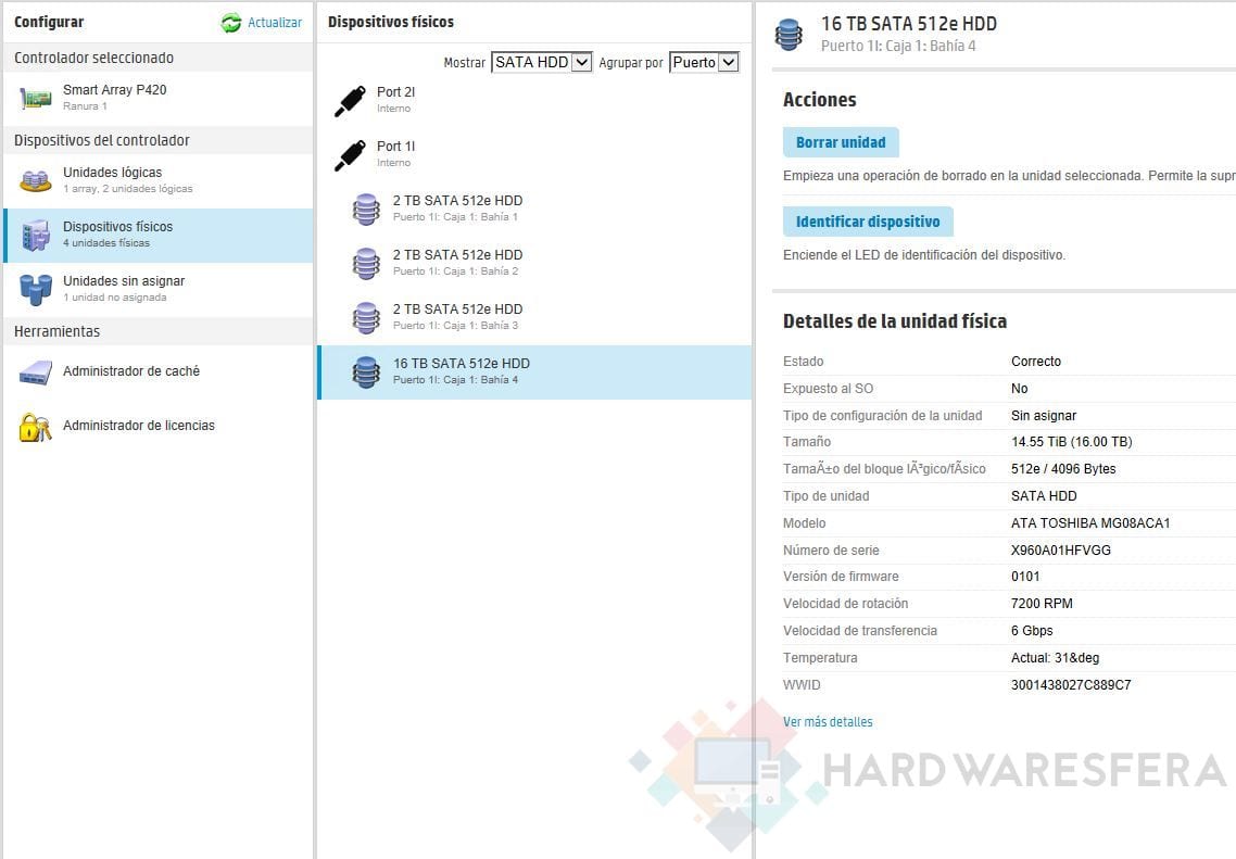 disco duro toshiba mg series 16tb -en-servidor-DL360-G8-P420