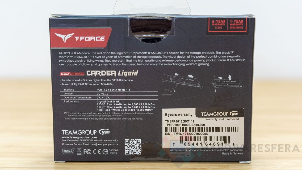 ssd nvme m2 T-Force CARDEA Liquid M.2 512GB trasera caja