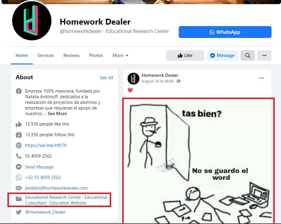 Página que lucra falsificando tareas